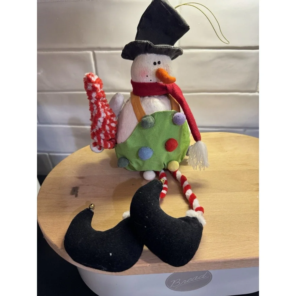 Snowman Shelf Sitter Painted Canvas Chanel Twist Christmas‎ Tree Pom Poms